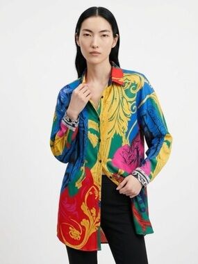 Woman’s Multicolour Lightweight Long Dress-Shirt Blue, Yellow & Green
